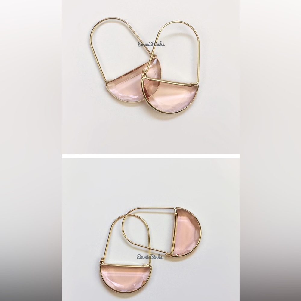 New Anthro Light Pink Crystal Crescent Hoop Earrings